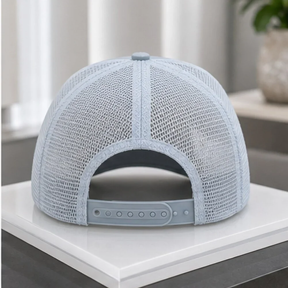 ALO Yoga Mist Blue Gray Pilates Mesh Trucker Cap Hat Logo